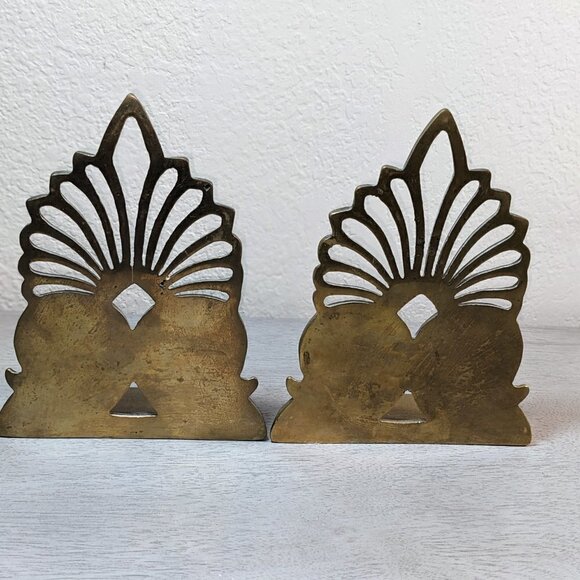 Vintage Art Deco Brass Scalloped Brass Shell Bookends - Picture 2 of 7